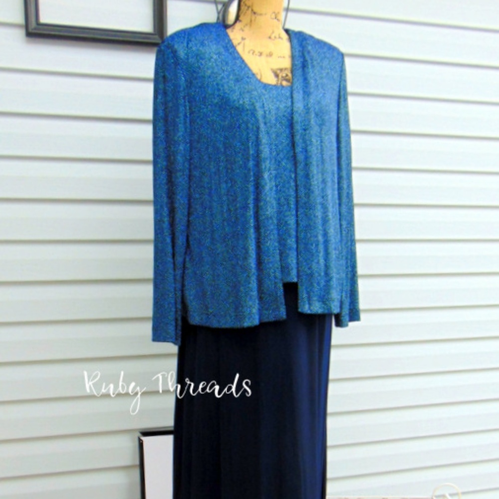 Sparkly Blue Full-Length Formal 2-pc. Jacket Dress